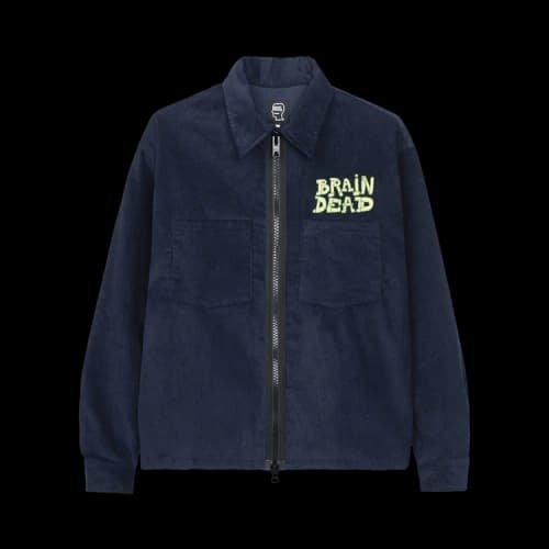 Brain Dead Mushroom Embroidered Full-Zip Corduroy Shirt Jacket 'Navy'