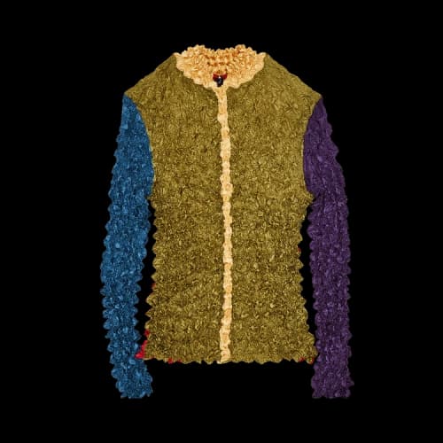 Brain Dead Blocked Bubble Shrink Button Up 'Olive/Red'