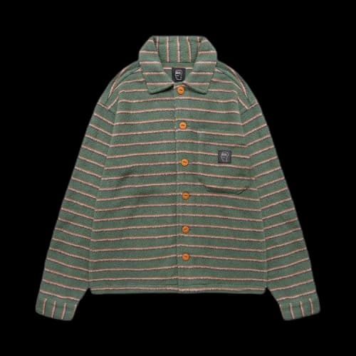 Brain Dead Striped Micro Sherpa Overshirt 'Green'
