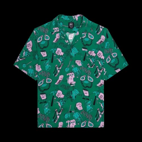 Brain Dead Caricatures Short-Sleeve Hawaiian Shirt 'Washed Forest'