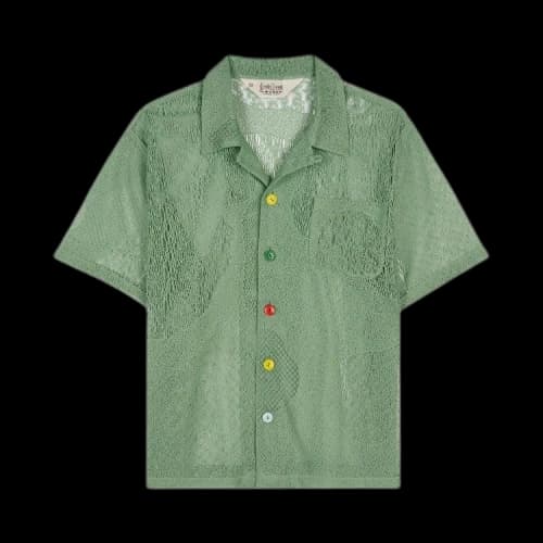 Brain Dead Engineered Mesh Short-Sleeve Button Up 'Green'