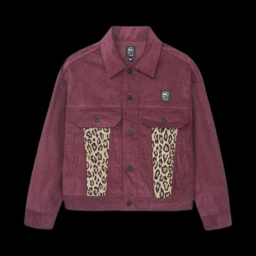 Brain Dead Corduroy Leopard Contrast Trucker Jacket 'Maroon/Leopard'