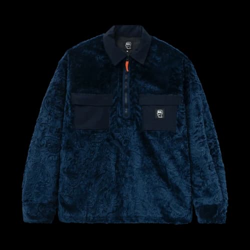 Brain Dead Debossed Paisley Zip Front Fur Half Zip Shirt 'Navy'