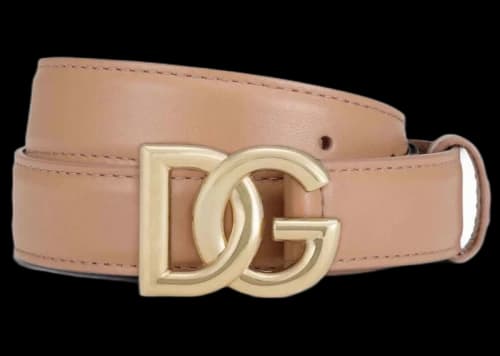 Dolce & Gabbana DG Logo Buckle Leather Belt Beige