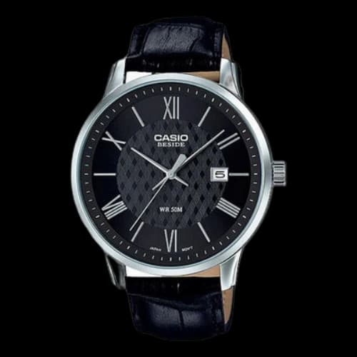 CASIO Elegant Fashion Quartz Watch Leather Strap Black Mens