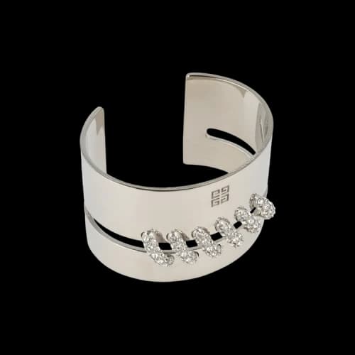 Givenchy Stitch Cuff Bracelet In Metal With Crystals 'Silver'