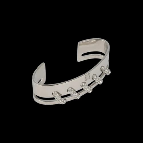 Givenchy Stitch Hand Bracelet In Metal With Crystals 'Silver'