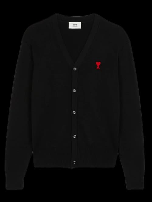 Ami Paris Ami De Coeur Extrafine Merino Wool Cardigan Black/Red