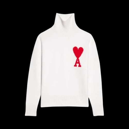 Ami Funnel Neck Sweater 'Off White/Red'
