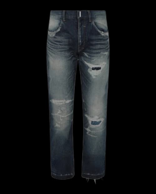 Givenchy Distressed Straight Fit 5 Pocket Jeans Light Blue