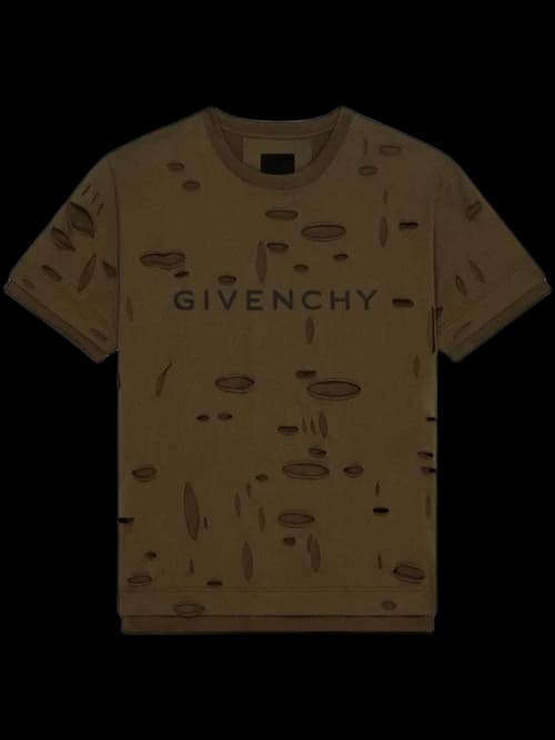 Givenchy 2 Layers Classic Fit Hole T-Shirt Khaki