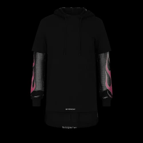 Givenchy Overlapped Hooded T-Shirt In Cotton/Mesh 'Black'
