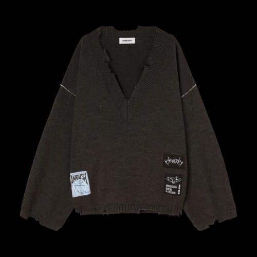 Ambush Felted Knit V Neck Sweater 'Grey'