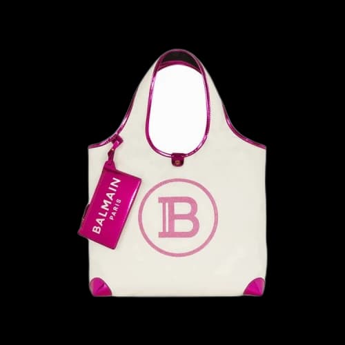 Balmain Mirror Effect Leather And Canvas Grocery Bag 'Pink'