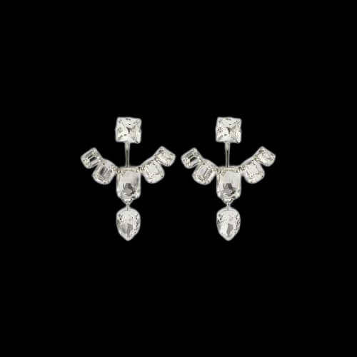 Balmain Large Paved Pendant Earrings 'Crystal'