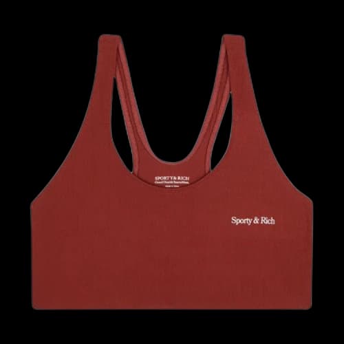 Sporty & Rich Serif Logo Ribbed Sports Bra 'Maroon'