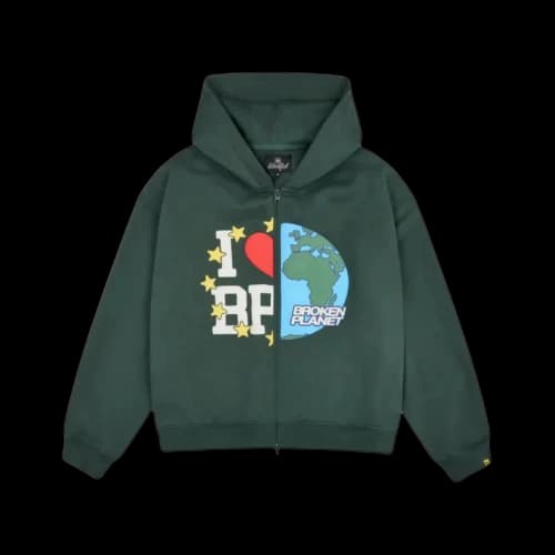 Broken Planet My Planet Zip Up Hoodie Emerald Green