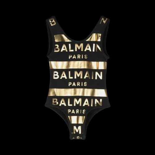 Balmain Kids Logo Printed Low Back Swimsuit 'Black'