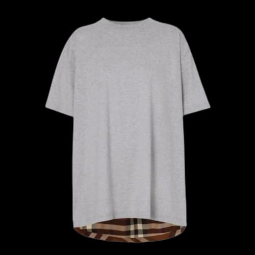 Burberry Womens Check Panel T-Shirt Grey