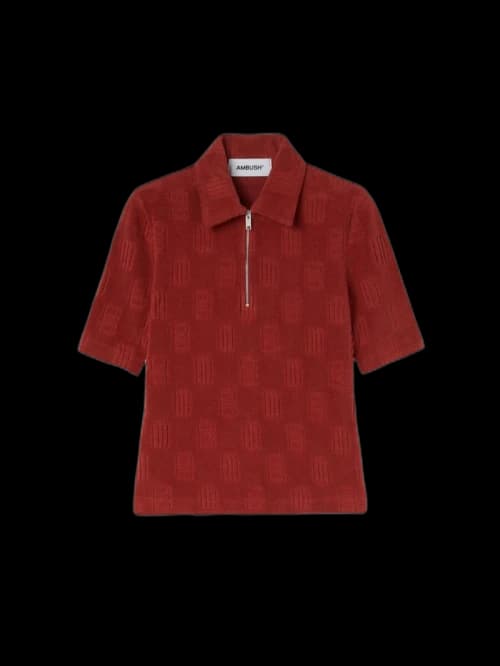 Ambush Monogram Zipped Mini Polo Shirt Russet Brown
