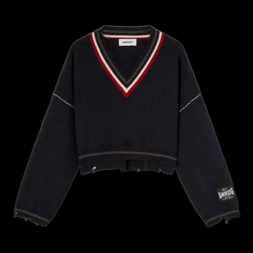 Ambush Dangled Rib Knit V Neck 'Navy'