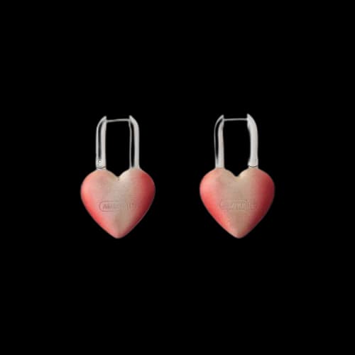 Ambush Fire Heart Padlock Earrings 'Red'
