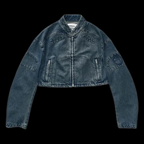 Ambush Cropped Denim Biker Jacket 'Blue'