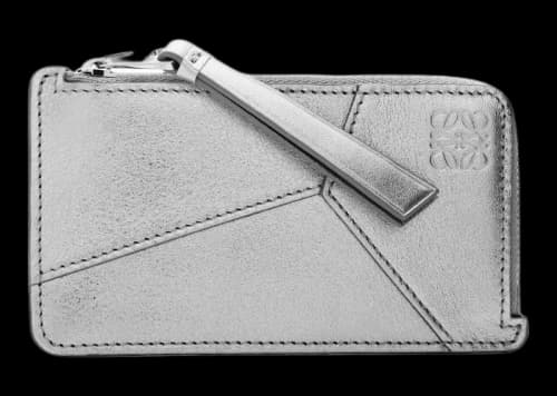 LOEWE Puzzle Coin Cardholder in Metallic Calfskin Silver/Pearl Grey