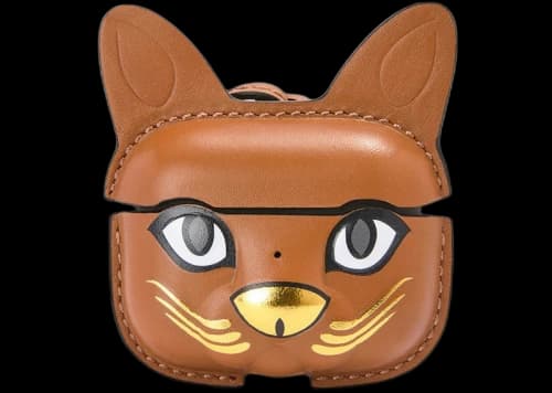 LOEWE Cat AirPod Pro Case in Smooth Calfskin Tan