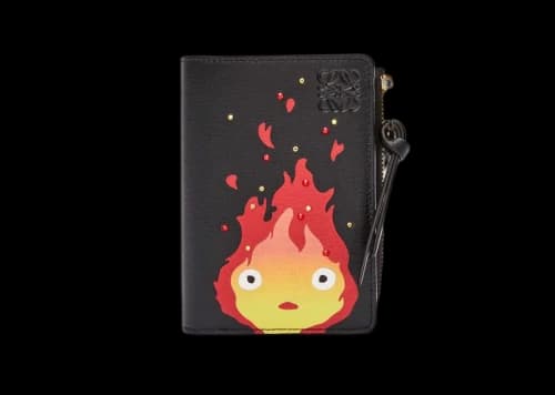 LOEWE x Howls Calcifer Slim Zip Bifold Wallet In Satin Calfskin Black