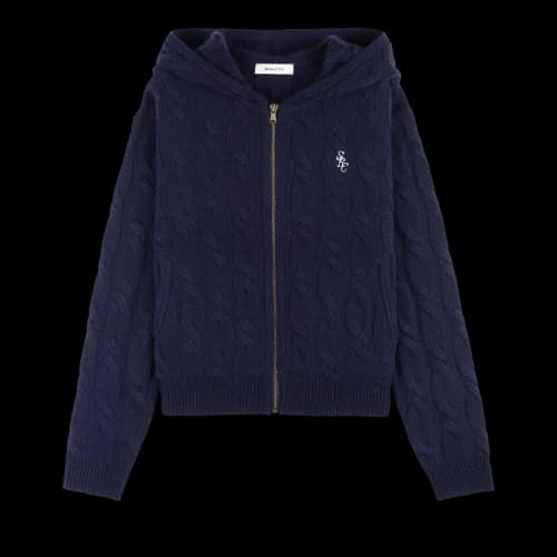 Sporty & Rich SRC Cable-knit Cashmere Zip Hoodie 'Navy'