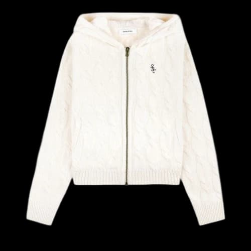 Sporty & Rich SRC Cable-knit Wool Cashmere Zip Hoodie 'Cream'