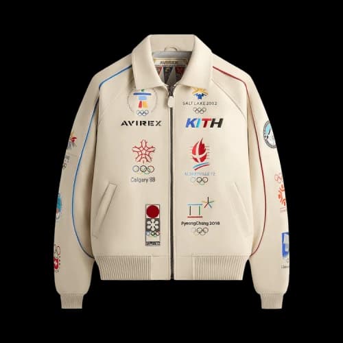 Kith AVIREX Olympics Heritage Leather Bomber Jacket Tofu