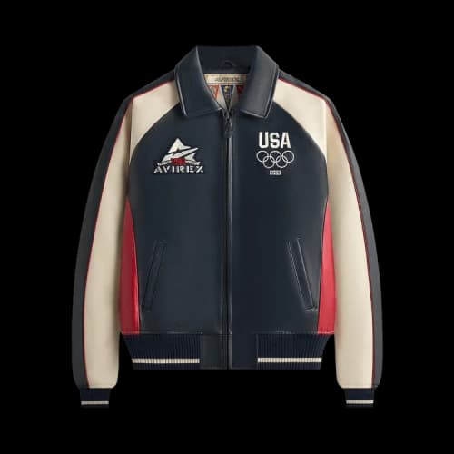 Kith AVIREX Team USA Leather Bomber Jacket Navy
