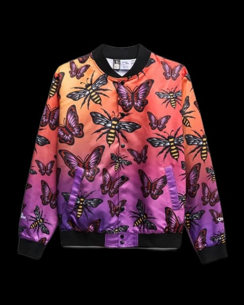 Chalk Line Muhammad Ali Butterflies and Bees AOP Satin Jacket Multi