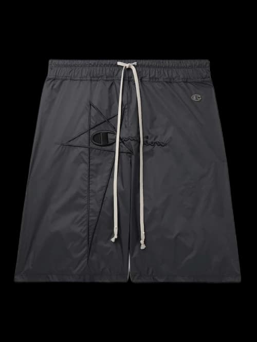 Rick Owens x Champion Logo Embroidered Nylon Shorts Black