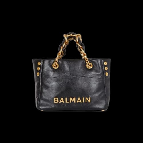 Balmain 1945 Soft Crinkled Leather Tote Bag 'Black'