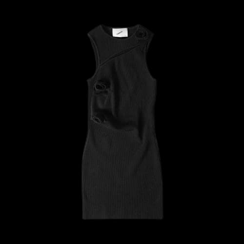 Coperni Asymmetric Flower Knit Mini Dress 'Black'
