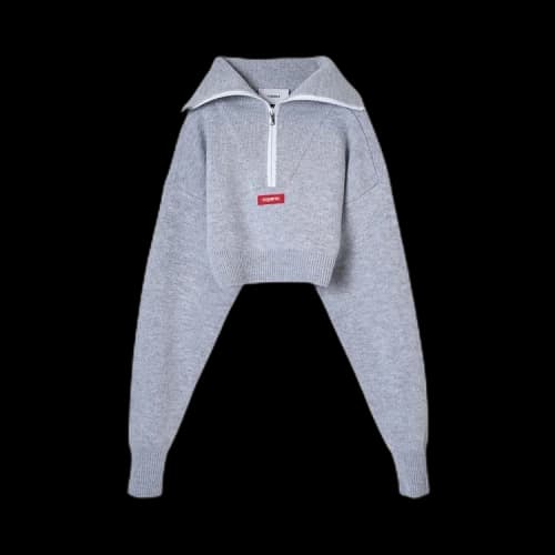 Coperni Half Zip Boxy Cropped Sweater 'Light Grey'