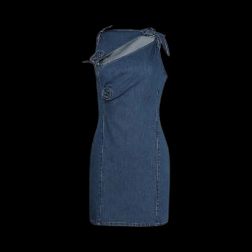 Coperni Denim Asymmetric Flower Mini Dress 'Blue'