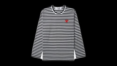 Comme des Garcons PLAY Heart Logo Striped Mens L/S T-shirt Black