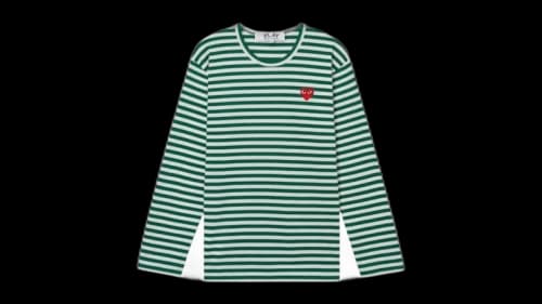 Comme des Garcons PLAY Heart Logo Striped Mens L/S T-shirt Peacock Green