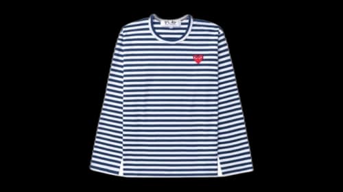 Comme des Garcons PLAY Heart Logo Striped Mens L/S T-shirt Navy Blue