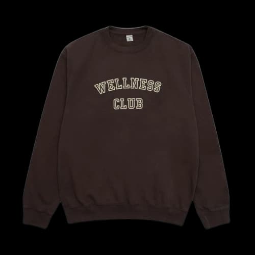 Sporty & Rich Wellness Club Flocked Crewneck 'Chocolate/Cream'