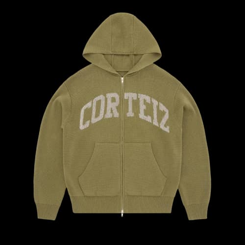 Corteiz 3m College Knit Zip Hoodie 'Olive'