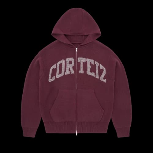 Corteiz 3m College Knit Zip Hoodie 'Wine'