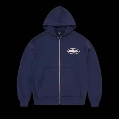 Corteiz Island Puff Print Zip Hoodie 'Navy'