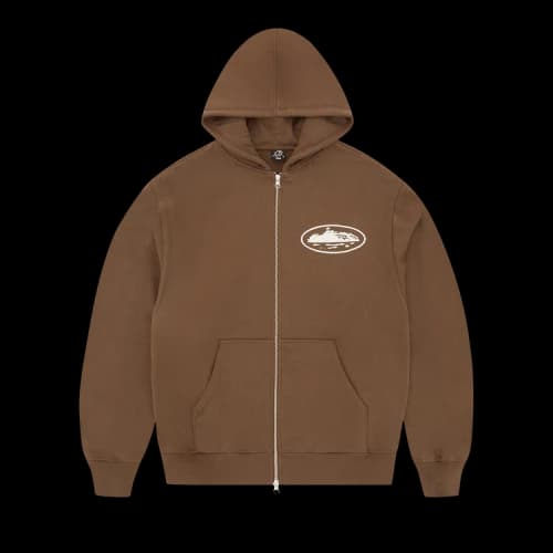 Corteiz Island Puff Print Zip Hoodie 'Brown'
