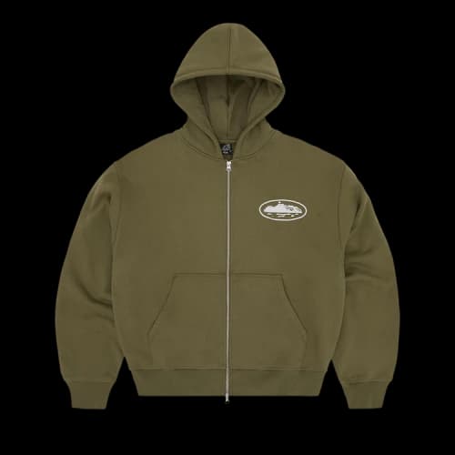 Corteiz Island Puff Print Zip Hoodie 'Olive'
