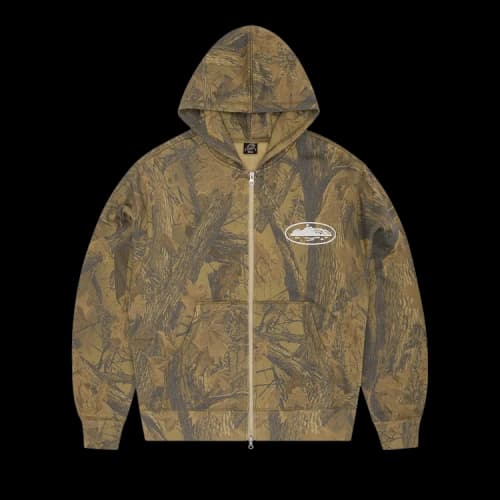Corteiz Island Puff Print Zip Hoodie 'Forest Camo'